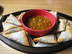 Baked Chick Pea Samosas in Phyllo Dough with Mango Pear Chutney Dipping Sauce